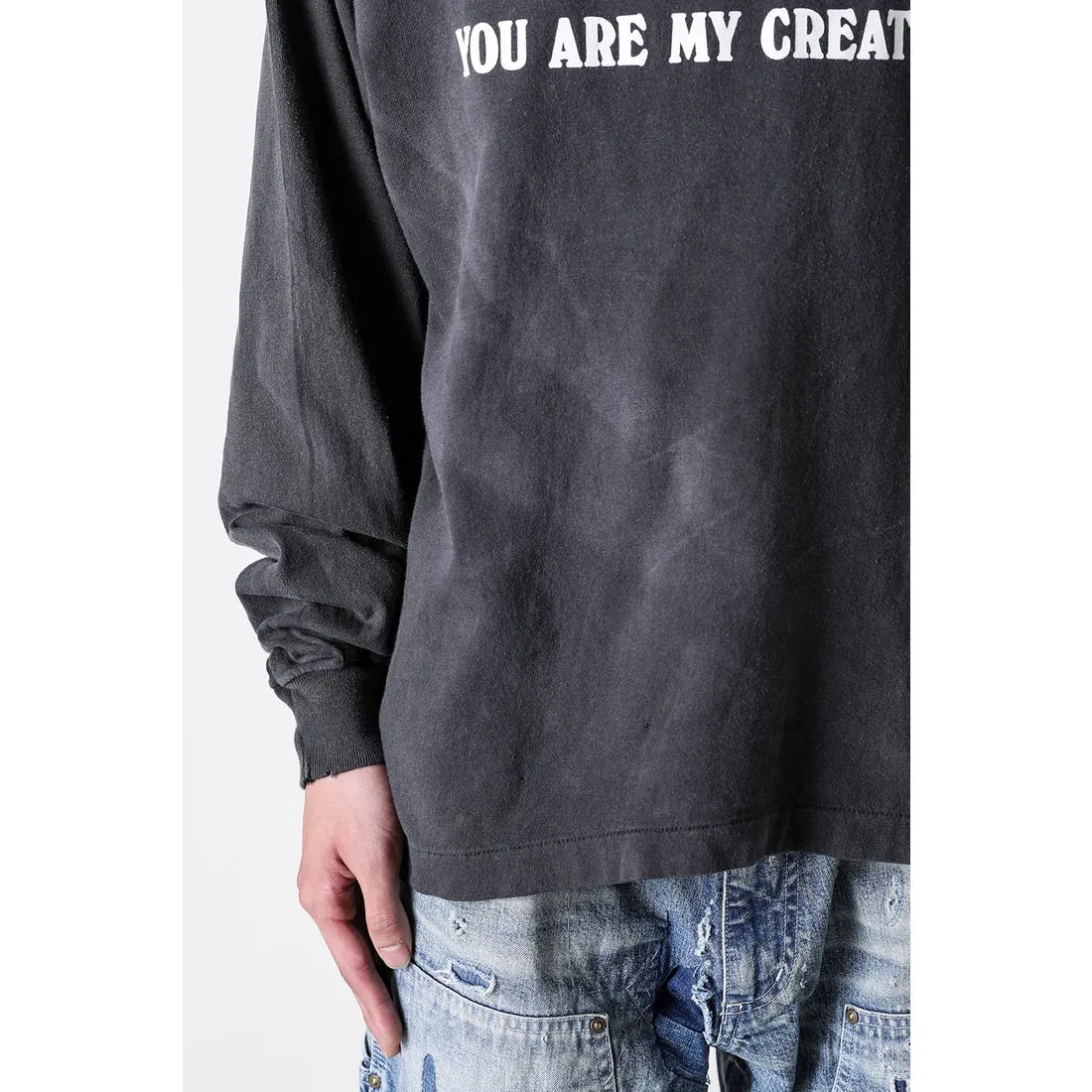 SAINT Mxxxxxx LS TEE/LOVE/BLK LOVE Love Thousand Paper Cranes distressed long sleeves with holes, washed black S-XL, look for cylindrical fabrics without side seams, don’t buy open ones anymore, boring Assute ready-made garments dyed, the whole piece is spray-painted and faded, the collar and cuffs are frayed, many places are worn, the original printing is restored/accessories are complete, with little angel anti-counterfeiting label